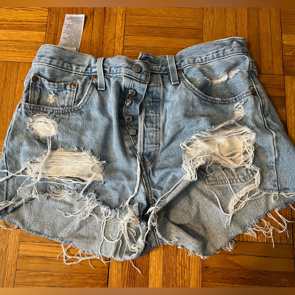 Levi's Blue Distressed Jean Shorts